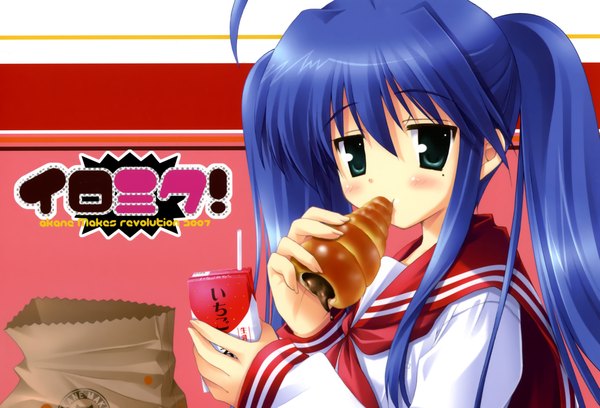 Anime picture 2991x2037 with lucky star kyoto animation izumi konata ikegami akane highres twintails girl food