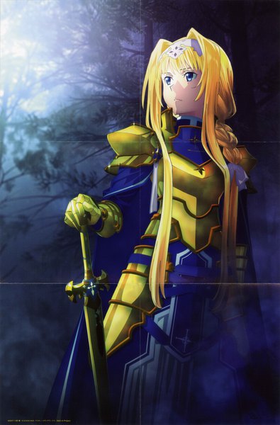 Anime picture 7527x11419 with sword art online sword art online: alicization a-1 pictures alice zuberg single long hair tall image fringe highres blue eyes blonde hair standing holding looking away absurdres outdoors blunt bangs braid (braids) scan official art