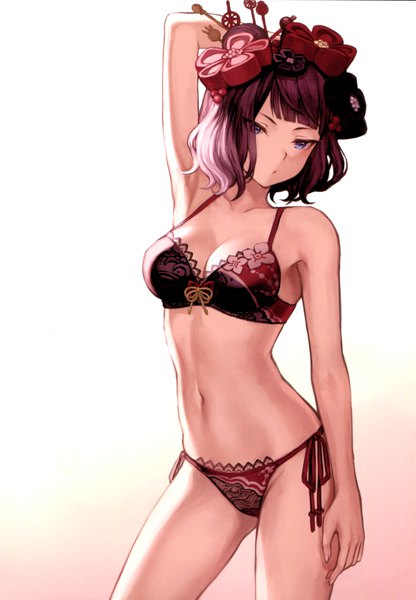 Anime picture 4823x6961 with fate (series) fate/grand order katsushika hokusai (fate/grand order) mashuu (neko no oyashiro) single tall image looking at viewer fringe highres short hair breasts blue eyes light erotic black hair simple background standing absurdres cleavage scan armpit (armpits)