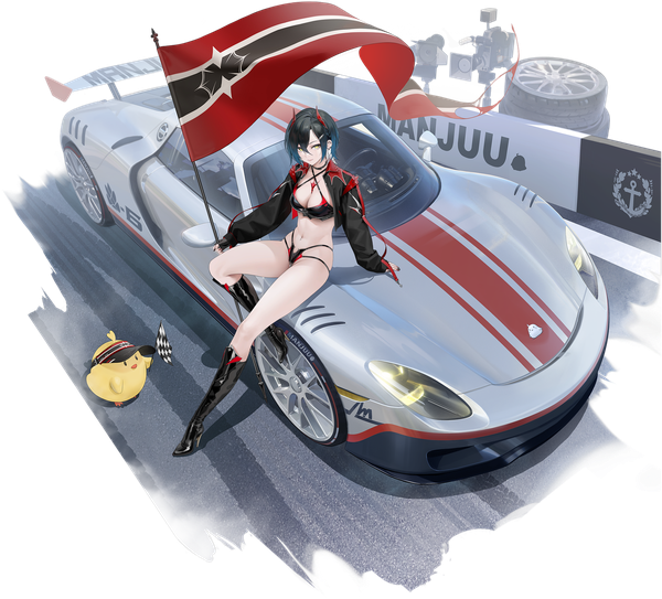 Anime picture 2048x1852 with azur lane manjuu (azur lane) ulrich von hutten (azur lane) ohisashiburi single looking at viewer fringe highres short hair breasts light erotic black hair hair between eyes large breasts sitting yellow eyes multicolored hair horn (horns) from above two-tone hair