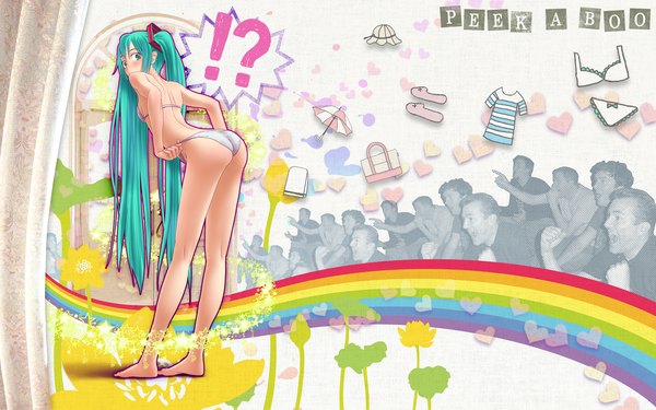 Anime picture 1920x1200 with vocaloid hatsune miku wokada highres light erotic wide image !? girl swimsuit bikini white bikini