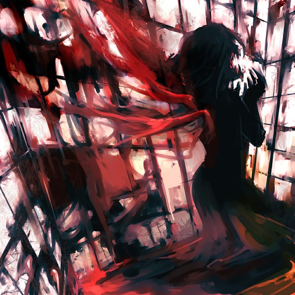 Anime picture 1000x1000 with touhou remilia scarlet mark (abenyugu) single short hair fingernails teeth fang (fangs) long fingernails sharp teeth vampire girl dress wings blood