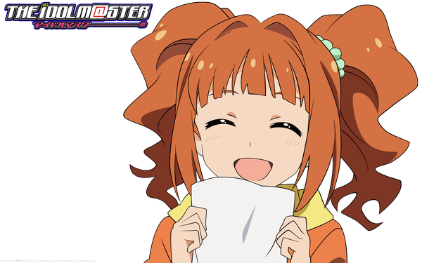 Anime picture 2560x1600 with idolmaster takatsuki yayoi single highres short hair open mouth wide image twintails eyes closed orange hair inscription short twintails transparent background vector girl