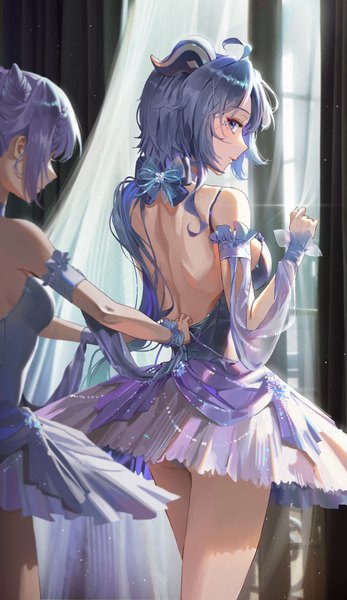 Anime picture 3092x5341 with genshin impact ganyu (genshin impact) keqing (genshin impact) sssong aa long hair tall image looking at viewer blush highres breasts blue eyes light erotic large breasts standing multiple girls blue hair absurdres ahoge indoors braid (braids)