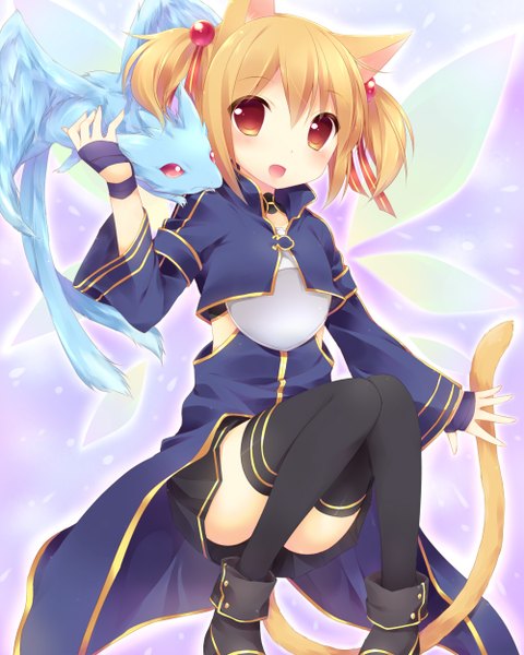 Anime picture 1000x1250 with sword art online a-1 pictures silica pina (sao) hazuki (sutasuta) single tall image short hair red eyes brown hair twintails animal ears cat ears cat girl cat tail short twintails girl thighhighs dress hair ornament