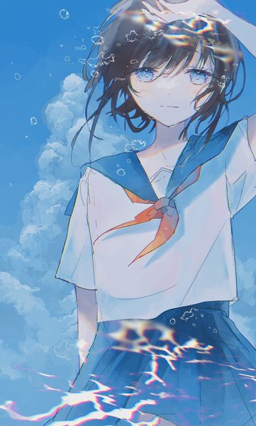 Wallpaper : sea, long hair, anime girls, short hair, sky, clouds