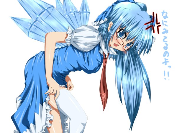 Anime picture 1400x1050 with touhou cirno kantarou (nurumayutei) girl thighhighs glasses