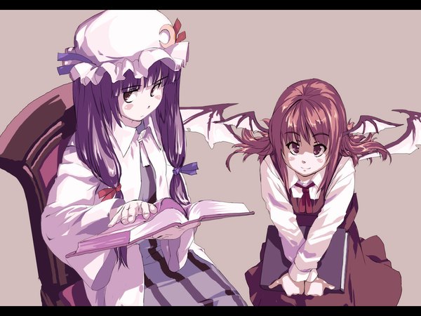 Anime picture 1024x768 with touhou patchouli knowledge koakuma girl book (books) sys