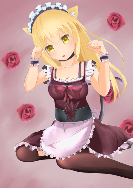 Anime picture 2894x4093 with dungeon ni deai wo motomeru no wa machigatteiru darou ka j.c. staff aiz wallenstein sylux single long hair tall image looking at viewer highres breasts light erotic blonde hair large breasts sitting animal ears yellow eyes tail parted lips animal tail cat ears