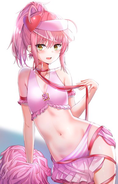Anime picture 1840x2852 with shugo chara! hinamori amu amulet heart nyung single tall image looking at viewer blush fringe highres short hair open mouth light erotic simple background hair between eyes white background bare shoulders yellow eyes payot pink hair