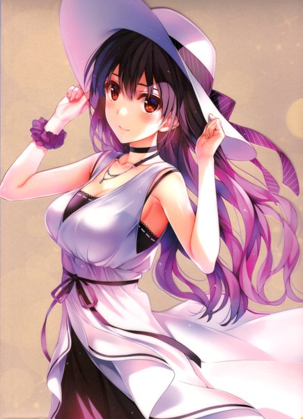 Anime picture 3389x4670 with saenai heroine no sodatekata a-1 pictures kasumigaoka utaha misaki kurehito single long hair tall image looking at viewer fringe highres breasts simple background smile hair between eyes red eyes large breasts absurdres purple hair scan shiny skin