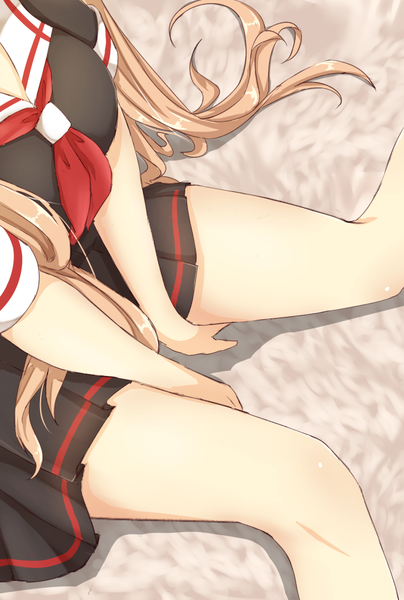 Anime picture 656x972 with kantai collection murasame destroyer nenosame (nenosame5) single long hair tall image breasts light erotic brown hair sitting pleated skirt from above spread legs legs head out of frame between legs girl skirt uniform serafuku