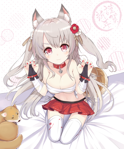 Anime picture 2500x3000 with azur lane yuudachi (azur lane) yuudachi (shogun of snowballs) (azur lane) kou mashiro kyuujou komachi single long hair tall image looking at viewer blush fringe highres breasts light erotic hair between eyes red eyes large breasts bare shoulders animal ears payot