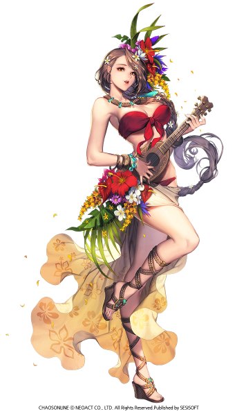 Anime picture 686x1200 with chaos online love cacao single tall image looking at viewer open mouth light erotic simple background brown hair white background brown eyes braid (braids) very long hair hair flower girl hair ornament flower (flowers) swimsuit bikini bracelet