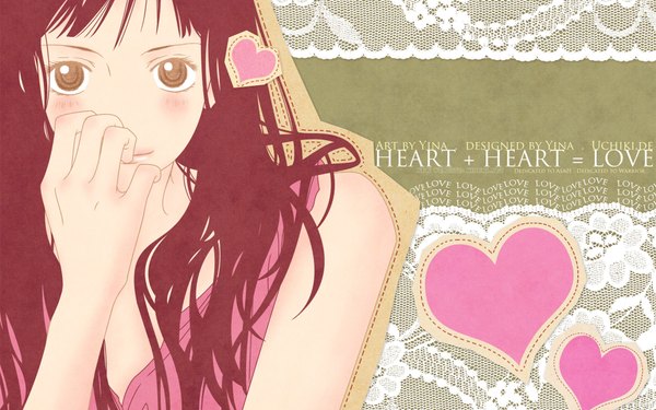Anime picture 1920x1200 with original long hair blush highres wide image brown eyes red hair watermark girl heart