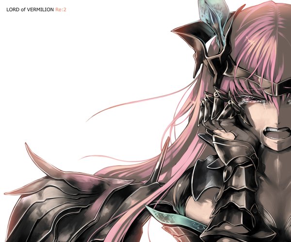 Anime picture 1500x1250 with lord of vermilion mega (artist) single long hair open mouth pink hair eyes closed tears crying girl armor