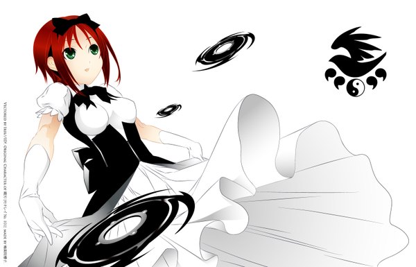 Anime picture 3048x1956 with sekirei oriha highres short hair white background green eyes red hair girl gloves bow hair bow elbow gloves