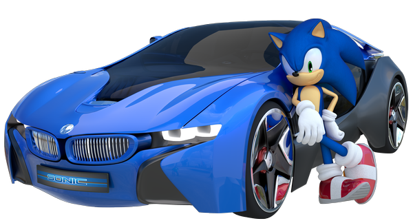 Anime picture 3989x2155 with sonic (series) bmw sonic the hedgehog highres smile wide image green eyes absurdres transparent background gloves shoes white gloves ground vehicle car furry