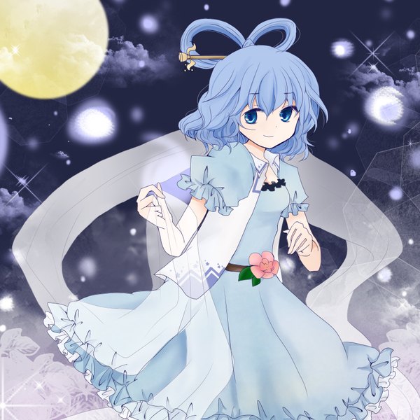 Anime picture 1736x1736 with touhou kaku seiga sumochi (artist) single highres short hair blue eyes blue hair girl dress hair ornament