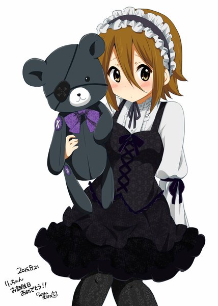 Anime picture 800x1122 with k-on! kyoto animation tainaka ritsu ragho no erika single tall image looking at viewer blush short hair simple background brown hair white background girl dress headdress toy stuffed animal teddy bear