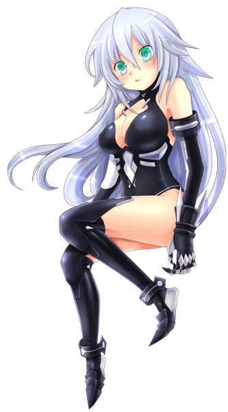 Anime picture 1033x1860 with choujigen game neptune noire mon tomo single long hair tall image green eyes white hair transparent background girl gloves elbow gloves thigh boots bodysuit