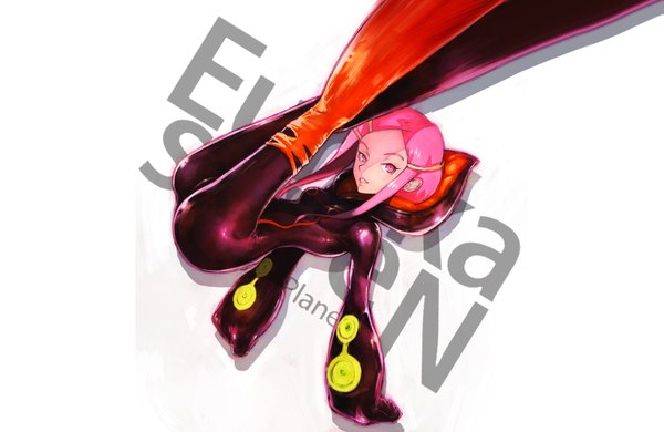 Anime picture 1535x1000 with eureka seven studio bones anemone boyaking(sbf) single long hair simple background white background pink hair pink eyes pilot suit