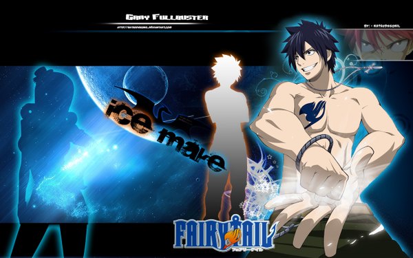 Anime picture 1280x800 with fairy tail natsu dragneel gray fullbuster juvia lockser natsudrgonil short hair black hair wide image pink hair looking back black eyes inscription tattoo coloring magic topless muscle silhouette girl boy