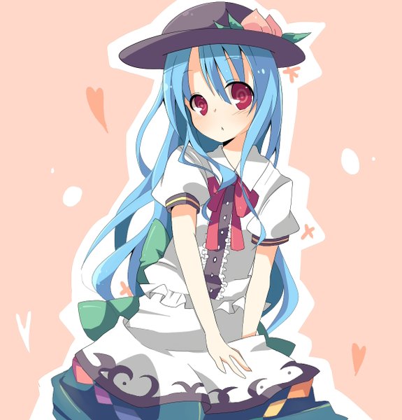 Anime picture 1172x1224 with touhou hinanawi tenshi doraemon (artist) single long hair tall image highres red eyes blue hair girl dress hat