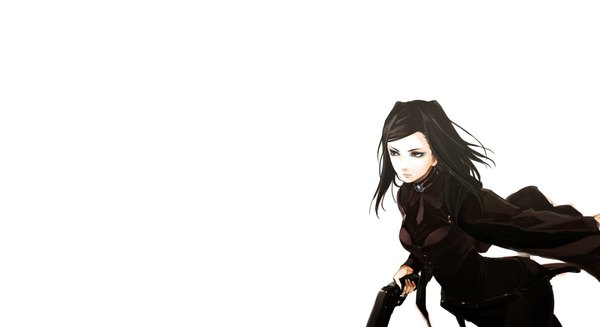 Anime picture 2200x1200 with ergo proxy re-l mayer single highres short hair blue eyes black hair simple background wide image white background black eyes girl weapon gun