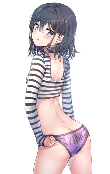 Anime picture 1926x3038 with masamune-kun no revenge silver link adagaki aki nyung single tall image blush fringe highres short hair open mouth light erotic black hair simple background hair between eyes white background ass long sleeves head tilt looking back