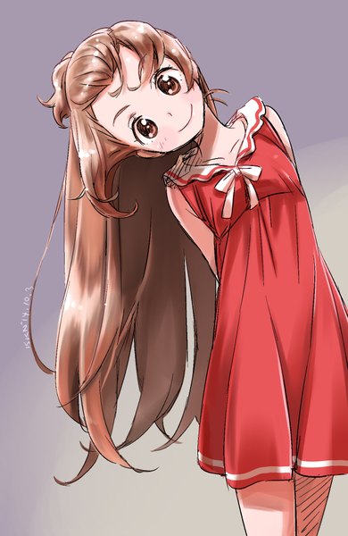 Anime picture 1300x2000 with precure dokidoki! precure toei animation madoka aguri isedaichi ken single long hair tall image looking at viewer blush smile brown hair standing brown eyes head tilt hands behind back girl bow