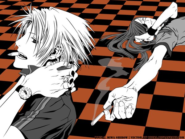 Anime picture 1600x1200 with dogs: bullets & carnage david production haine rammsteiner badou nails miwa shirow official art boy eyepatch cigarette