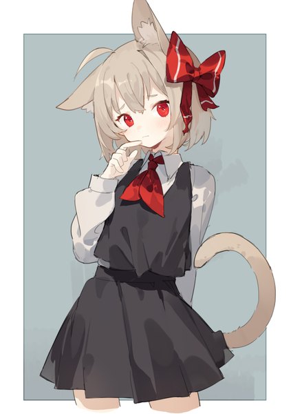 Anime picture 1200x1702 with touhou rumia sh (562835932) single tall image looking at viewer blush fringe short hair blonde hair hair between eyes red eyes animal ears ahoge tail animal tail cat ears cat girl cat tail finger to mouth