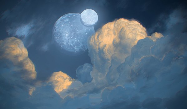 Anime picture 1024x598 with original justinas vitkus wide image sky cloud (clouds) planet