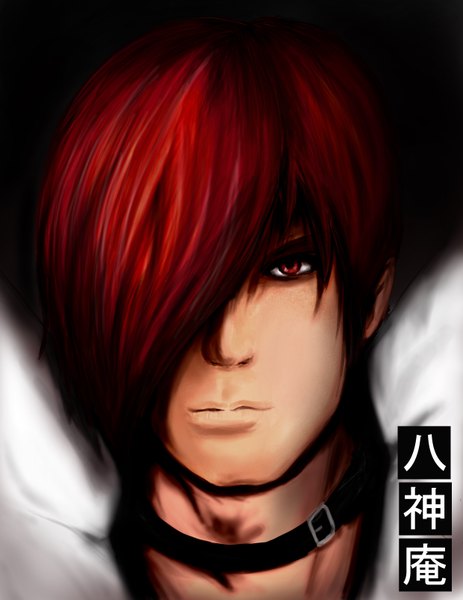 Аниме картинка 2480x3209 с король бойцов snk yagami iori высокое изображение высокое разрешение короткие волосы красные глаза красные волосы иероглиф крупный план лицо мужчина ошейник