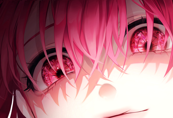 Anime picture 2545x1747 with original 58 (opal 00 58) single long hair looking at viewer fringe highres hair between eyes pink hair pink eyes close-up face eyes girl