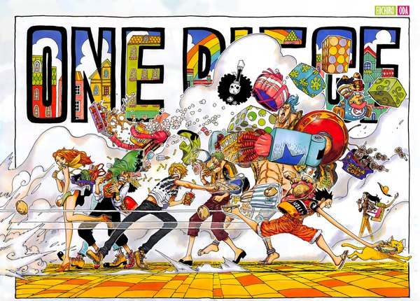 Anime picture 1811x1300 with one piece toei animation nami (one piece) monkey d. luffy nico robin roronoa zoro sanji tony tony chopper usopp franky brook (one piece) oda eiichirou long hair fringe highres breasts open mouth black hair blonde hair standing