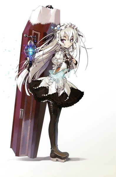 Anime picture 4000x6090 with hitsugi no chaika studio bones chaika trabant namaniku atk single long hair tall image looking at viewer highres simple background white background purple eyes absurdres white hair scan official art lolita fashion girl dress hair ornament