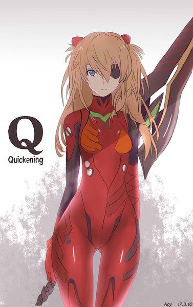 Anime picture 1100x1750 with neon genesis evangelion rebuild of evangelion evangelion: 3.0 you can (not) redo gainax soryu asuka langley acy single long hair tall image looking at viewer fringe blue eyes simple background hair between eyes brown hair standing signed shadow dated ass visible through thighs