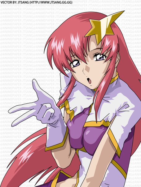 Anime picture 1888x2486 with mobile suit gundam gundam seed destiny sunrise (studio) meer campbell long hair tall image highres open mouth blue eyes white background pink hair absurdres vector girl gloves hair ornament star (symbol) star hair ornament