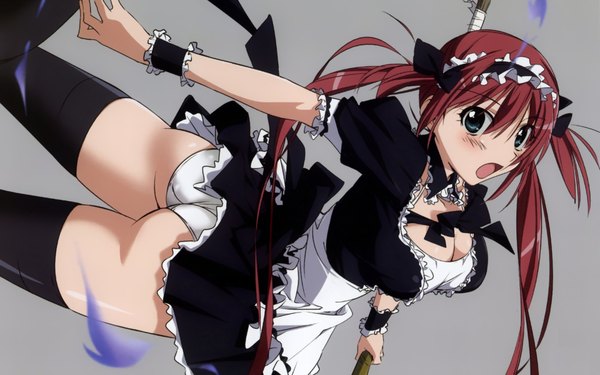 Anime picture 1920x1200 with queen's blade airi (queen's blade) highres light erotic wide image grey background maid thighhighs underwear panties