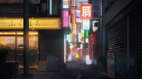 Anime picture 1152x648 with original niko p wide image city no people scenic alley shop