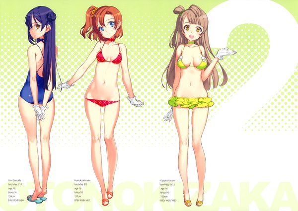 Anime picture 5715x4054 with love live! school idol project sunrise (studio) love live! minami kotori sonoda umi kousaka honoka oyari ashito long hair highres short hair breasts blue eyes light erotic brown hair multiple girls brown eyes absurdres purple hair full body red hair