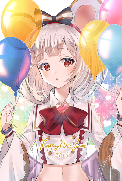 Anime picture 600x888 with granblue fantasy vikala (granblue fantasy) myusha single tall image blush short hair red eyes holding animal ears looking away silver hair upper body :o midriff fake animal ears new year happy new year 2020 mouse ears