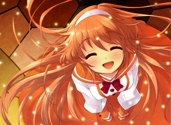 Anime picture 1600x1174 with alice parade miori (alice parade) itou noiji single long hair blush open mouth eyes closed orange hair girl uniform bow school uniform hairband
