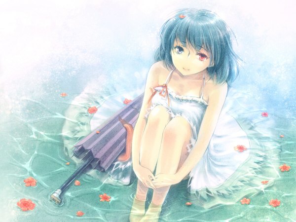 Anime picture 1200x900 with touhou tatara kogasa kieta girl water