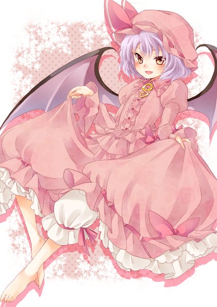 Anime picture 1060x1500 with touhou remilia scarlet nanaya65 single tall image looking at viewer blush short hair open mouth red eyes purple hair girl dress wings frills bonnet knickers