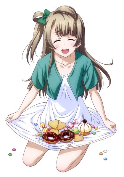 Anime picture 2133x3057 with love live! school idol project sunrise (studio) love live! minami kotori inou shin single long hair tall image highres open mouth simple background white background eyes closed grey hair scan one side up girl dress bow hair bow