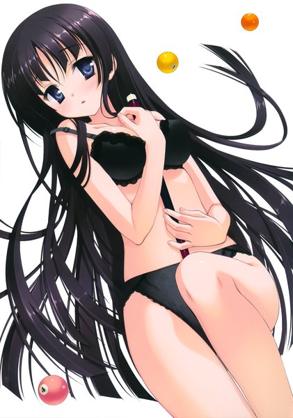 Anime picture 2450x3491 with hidan no aria hotogi shirayuki kobuichi single long hair tall image blush highres blue eyes light erotic black hair simple background white background scan official art underwear only girl underwear panties lingerie