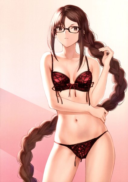 Anime picture 4910x6978 with fate (series) fate/grand order yu mei-ren (fate) mashuu (neko no oyashiro) single tall image looking at viewer fringe highres breasts light erotic simple background hair between eyes brown hair large breasts standing brown eyes payot absurdres braid (braids)